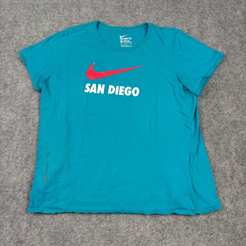 Nike San Diego Graphic T-Shirt Womens XXL Teal Red Swoosh Athletic Cut Sports